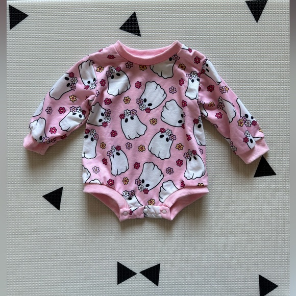 Boutique style|Baby girl Pink Ghost Pattern Bubble One Piece sweater,onesie•BOO - Picture 5 of 5